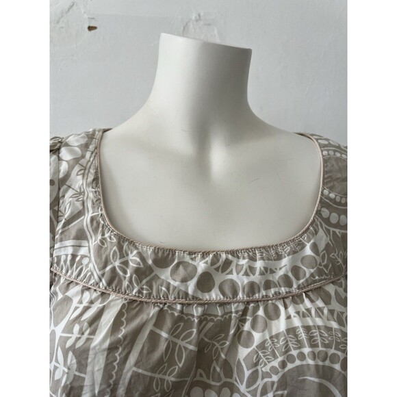 H&M Square Neck Beige White Aztec Sun Geometric Pattern Babydoll Dress Size 4 - Picture 6 of 9